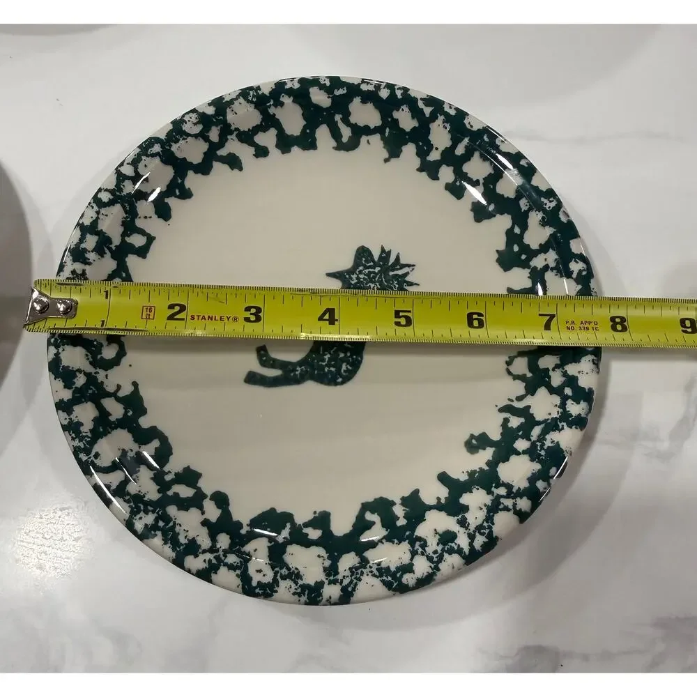 VINTAGE Tienshan Moose Country Salad Plates Set 4 Folk Craft Spongeware 8 Inch